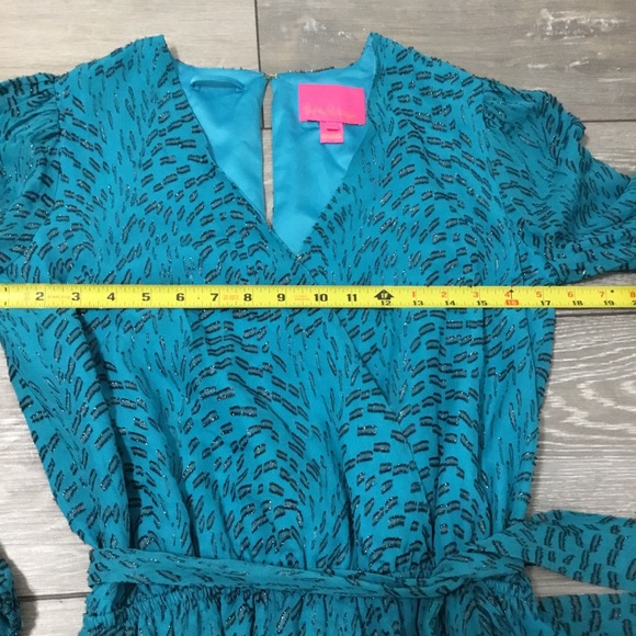 LILLY PULITZER ALFIE Silk Long Sleeve Belted Romper Dress in Teal Bay XS - Picture 7 of 12